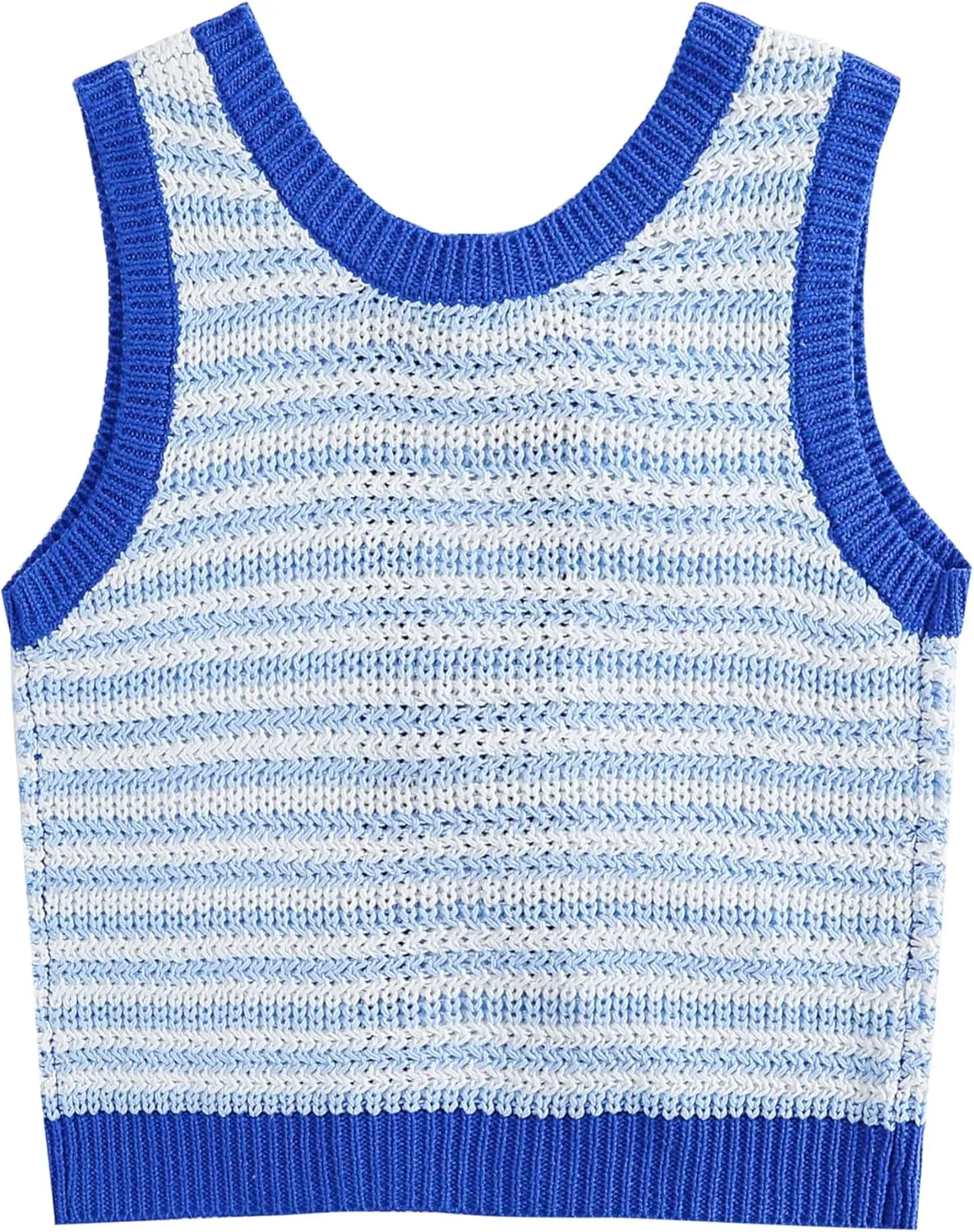 Sweater Vest Women Casual Sleeveless Crochet Tops Color Block Tie Back Knit Tank Tops
