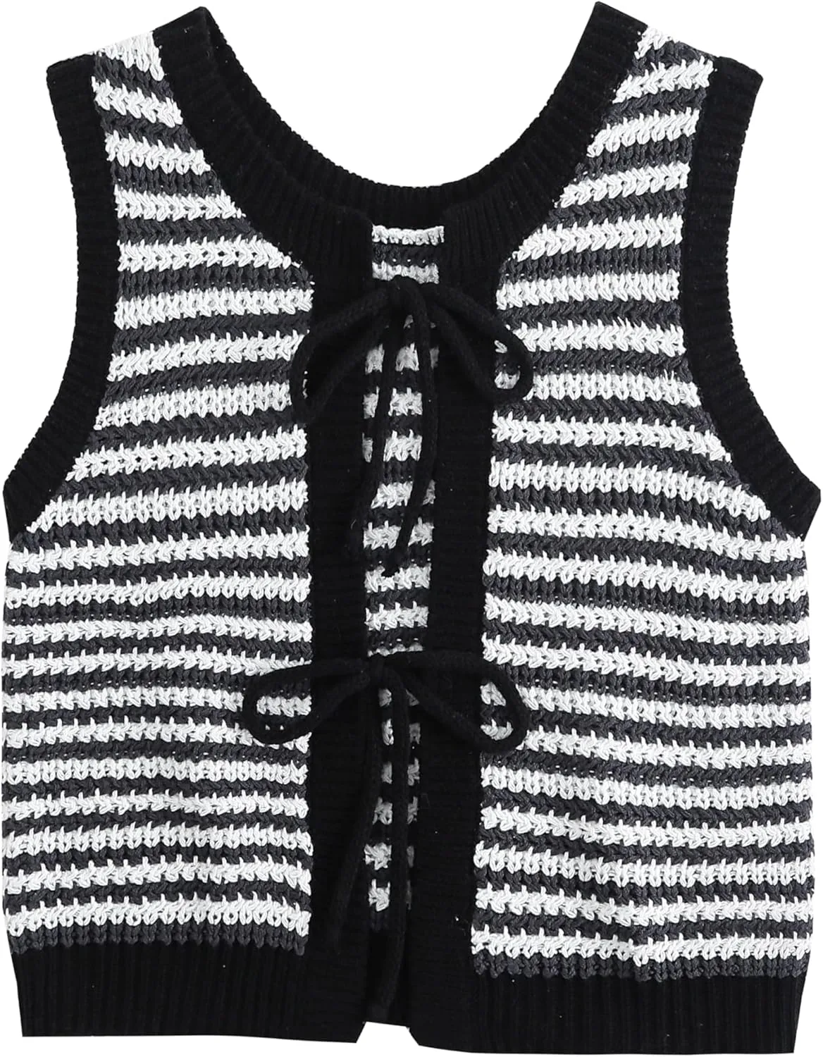 Sweater Vest Women Casual Sleeveless Crochet Tops Color Block Tie Back Knit Tank Tops