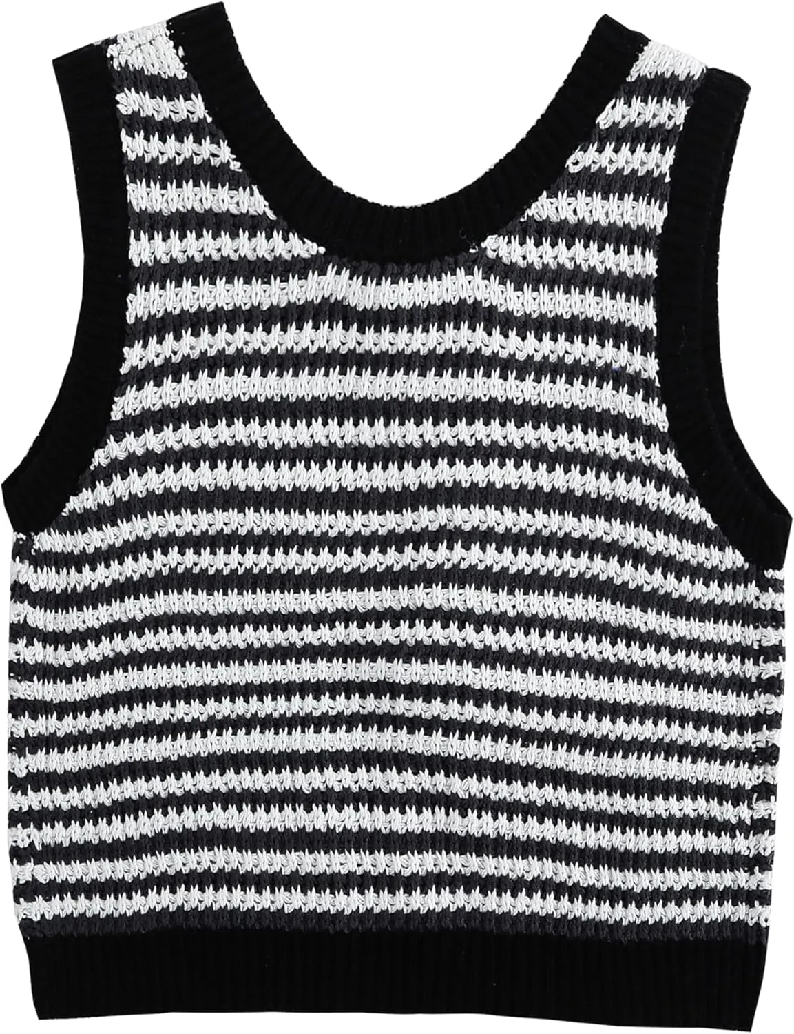 Sweater Vest Women Casual Sleeveless Crochet Tops Color Block Tie Back Knit Tank Tops
