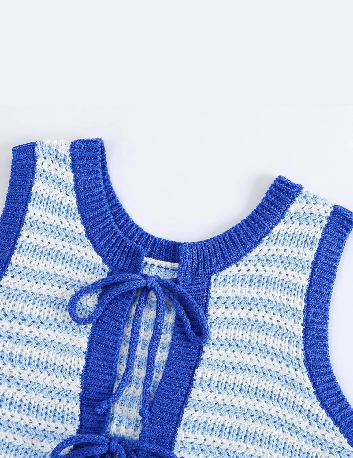 Sweater Vest Women Casual Sleeveless Crochet Tops Color Block Tie Back Knit Tank Tops