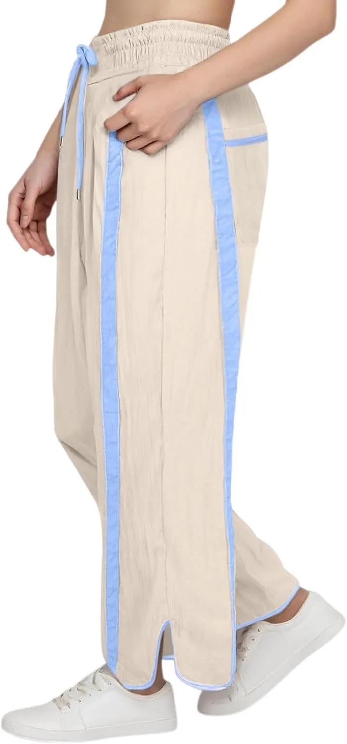 Sweatpants Women Stripe Plus Size Drawstring High Waist Casual Palazzo Pants Straight Wide Leg Trousers with Pocket