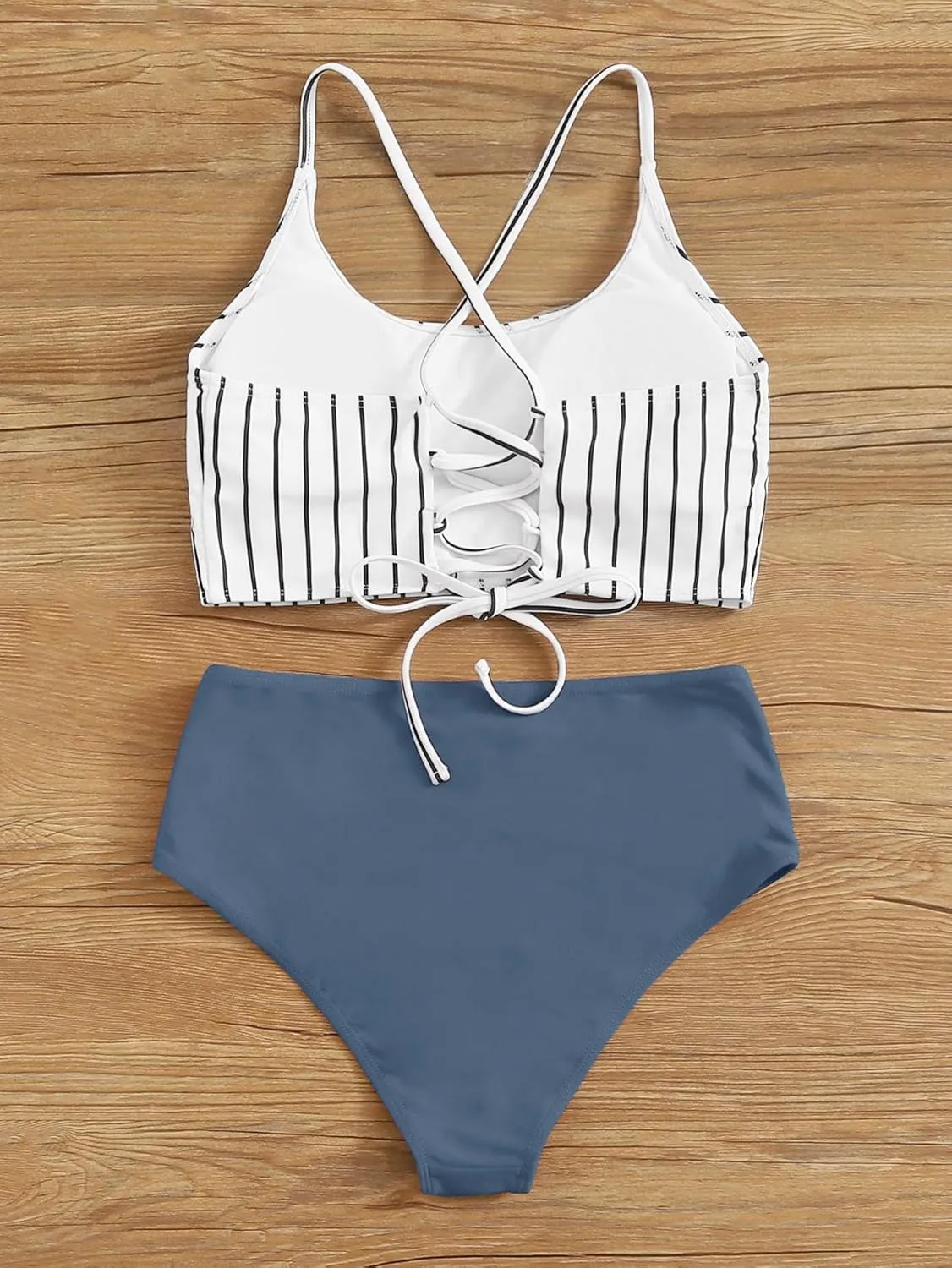 SweatyRocks Women's Bathing Suits Striped Criss Cross Bikini Set High Waisted Swimsuits