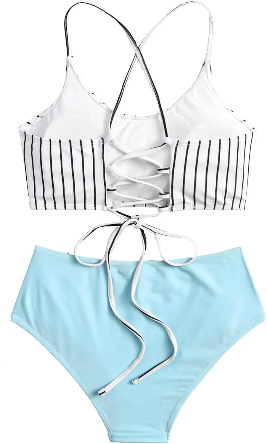 SweatyRocks Women's Bathing Suits Striped Criss Cross Bikini Set High Waisted Swimsuits