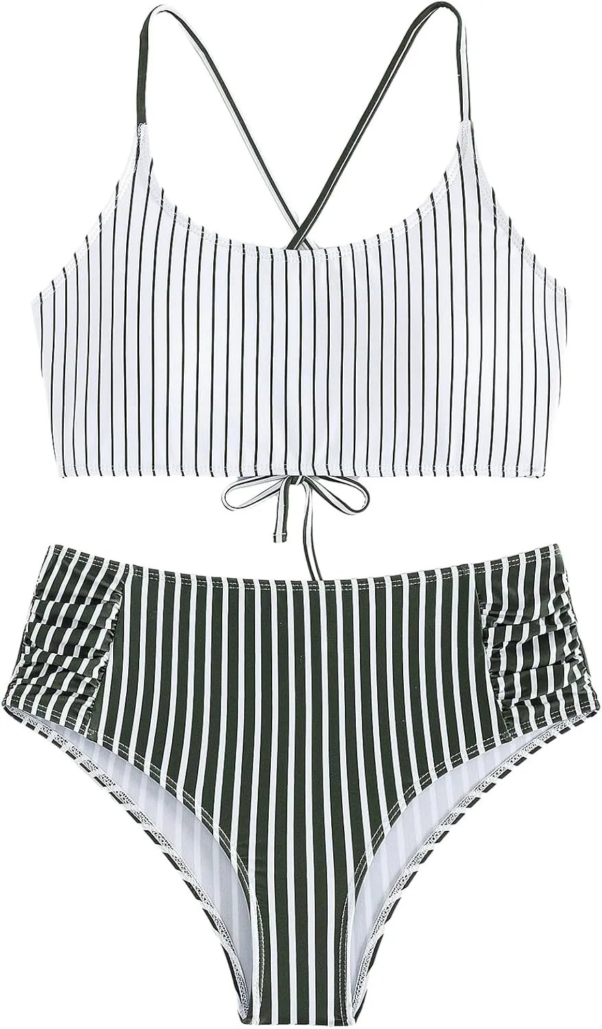 SweatyRocks Women's Bathing Suits Striped Criss Cross Bikini Set High Waisted Swimsuits