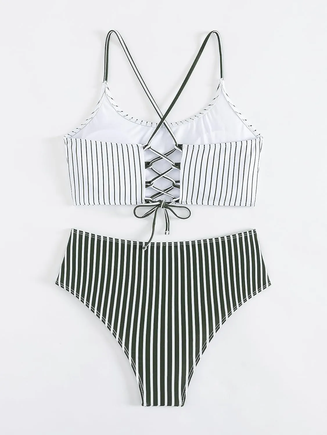 SweatyRocks Women's Bathing Suits Striped Criss Cross Bikini Set High Waisted Swimsuits