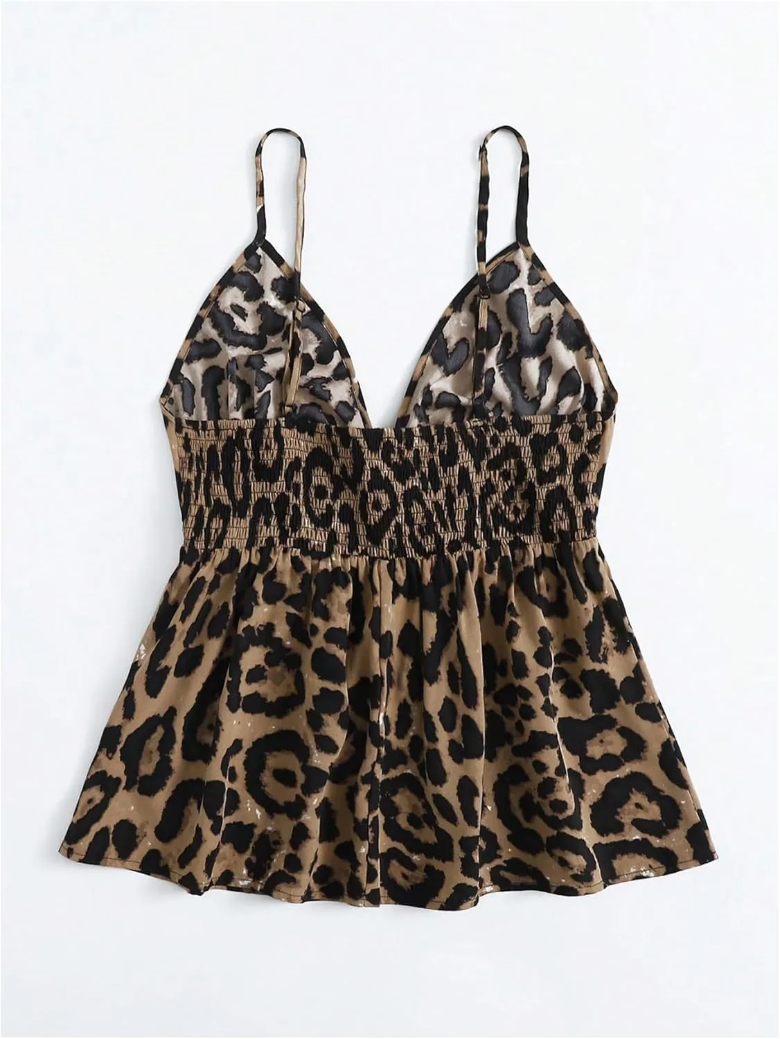 SweatyRocks Women's Plus Size Sleeveless Tops Leopard Print Camisole Shirred V Neck Peplum Cami Tops