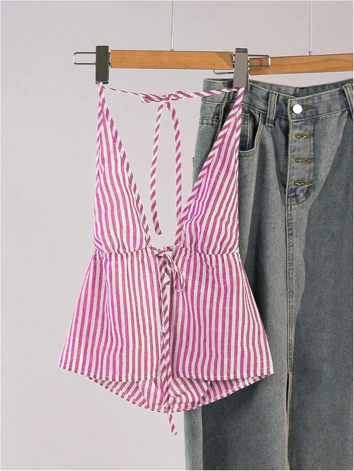 SweatyRocks Women's Sexy Striped Tie Front Halter Tops Sleeveless Drawstring Summer Cami Tops