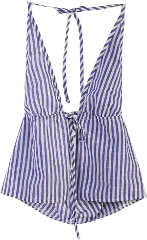 SweatyRocks Women's Sexy Striped Tie Front Halter Tops Sleeveless Drawstring Summer Cami Tops