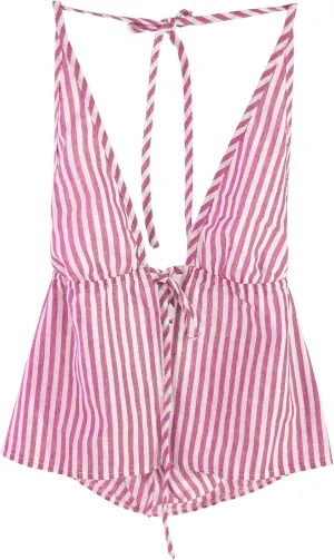 SweatyRocks Women's Sexy Striped Tie Front Halter Tops Sleeveless Drawstring Summer Cami Tops
