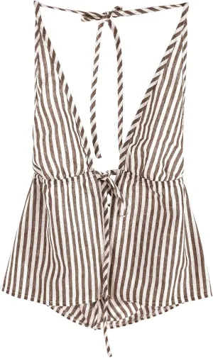 SweatyRocks Women's Sexy Striped Tie Front Halter Tops Sleeveless Drawstring Summer Cami Tops