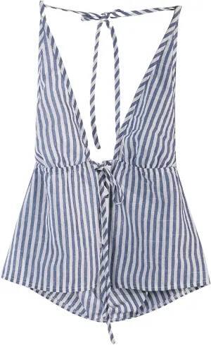 SweatyRocks Women's Sexy Striped Tie Front Halter Tops Sleeveless Drawstring Summer Cami Tops