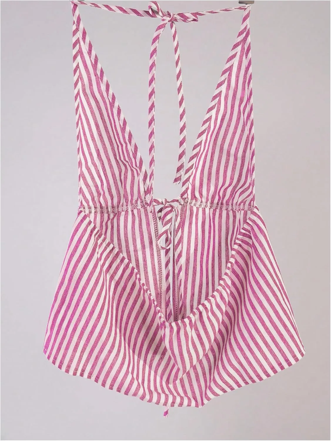 SweatyRocks Women's Sexy Striped Tie Front Halter Tops Sleeveless Drawstring Summer Cami Tops