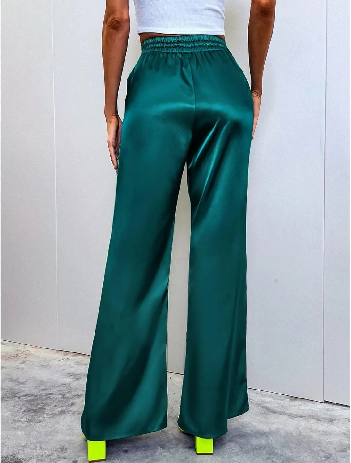 SWOMOG Women's Silk Satin Pajama Pants Longs Silky Sleep Pants Loungewear Trousers Elastic Waist Lounge Pj Bottoms
