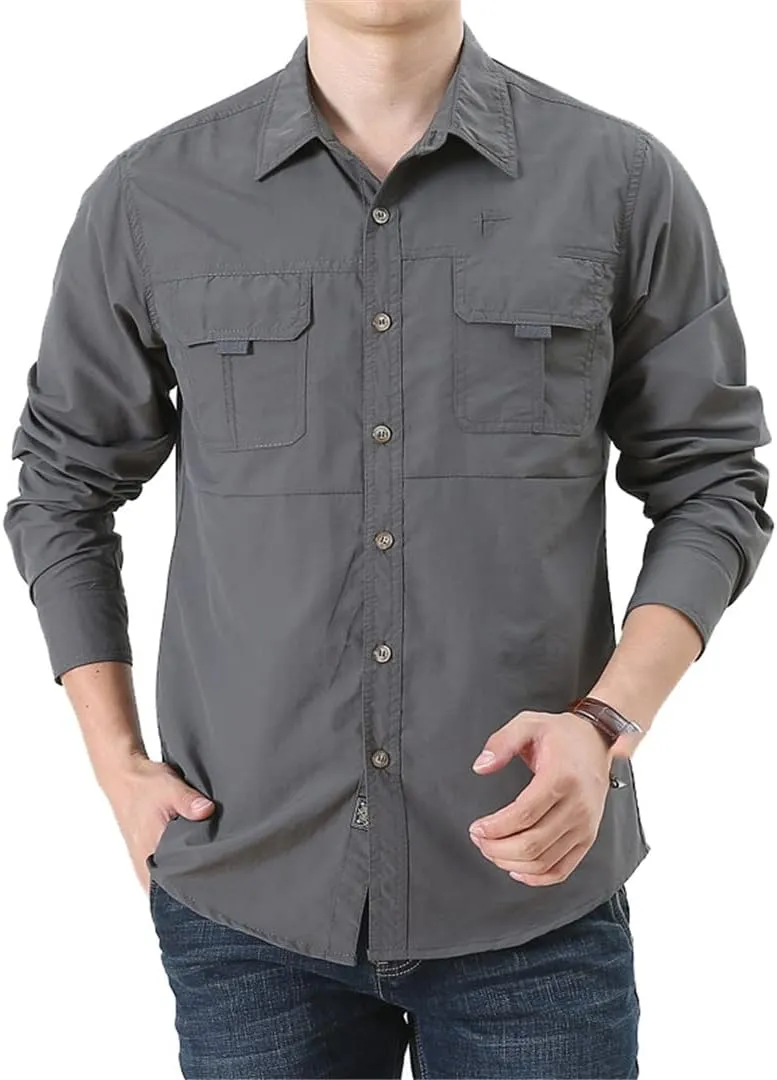 Tactical Hiking Shirts Men Long Sleeve Cargo Work Shirts Summer Outdoor Quick Dry Military Combat Hunting Fishing Shirt