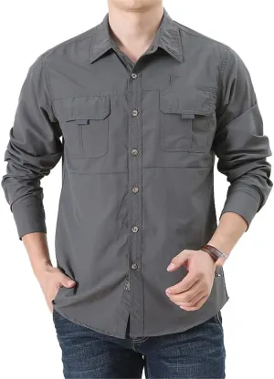 Tactical Hiking Shirts Men Long Sleeve Cargo Work Shirts Summer Outdoor Quick Dry Military Combat Hunting Fishing Shirt