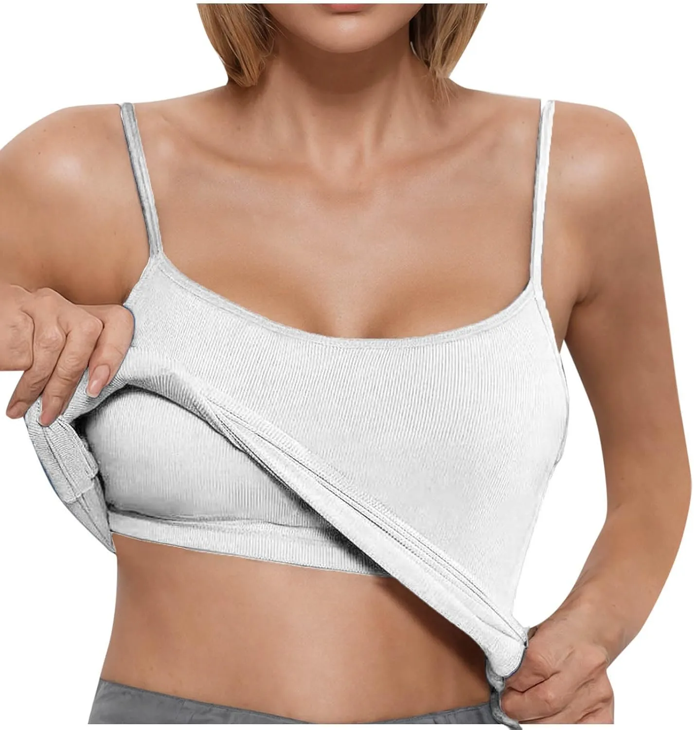 Tank Top with Built in Bra for Women Padded Ribbed Workout Camisole Casual Summer Padded Fitted Yoga Cami Shirts