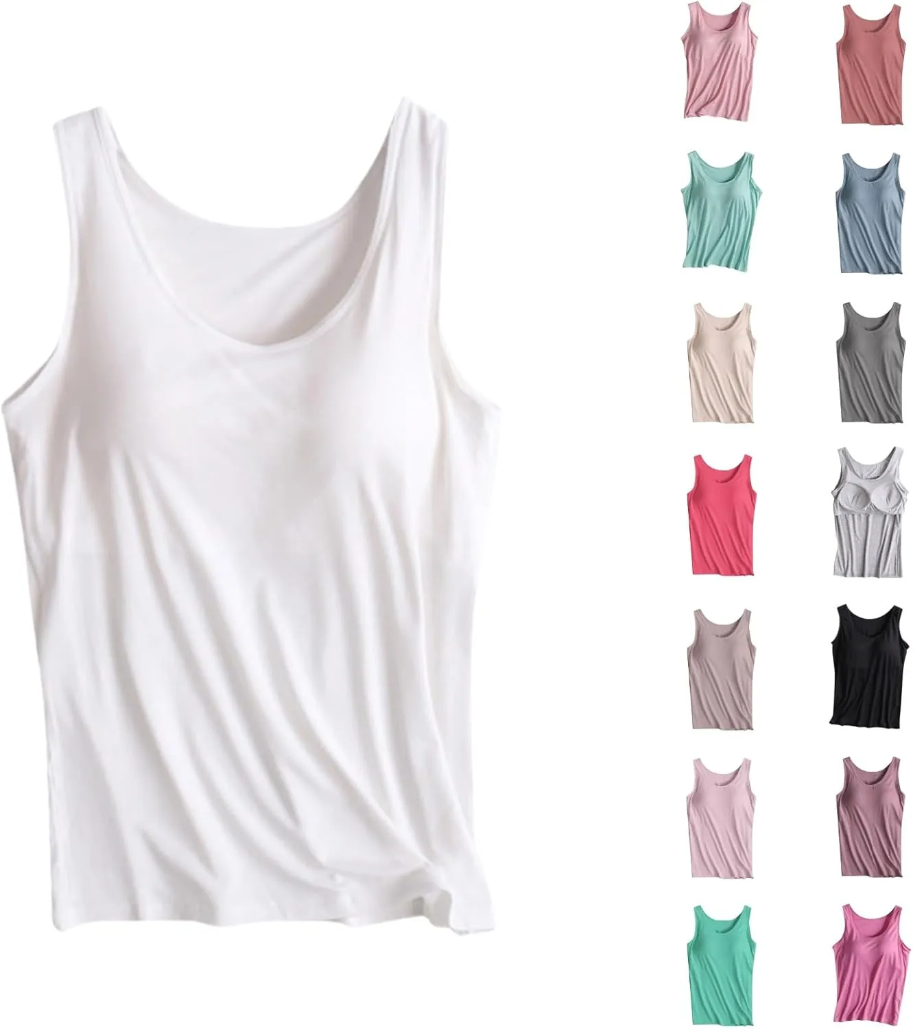 Tank top with Built in Bra for Women Spaghetti Strap Padded Athletic Tops Summer Camisole Shirts Workout Yoga Shirt