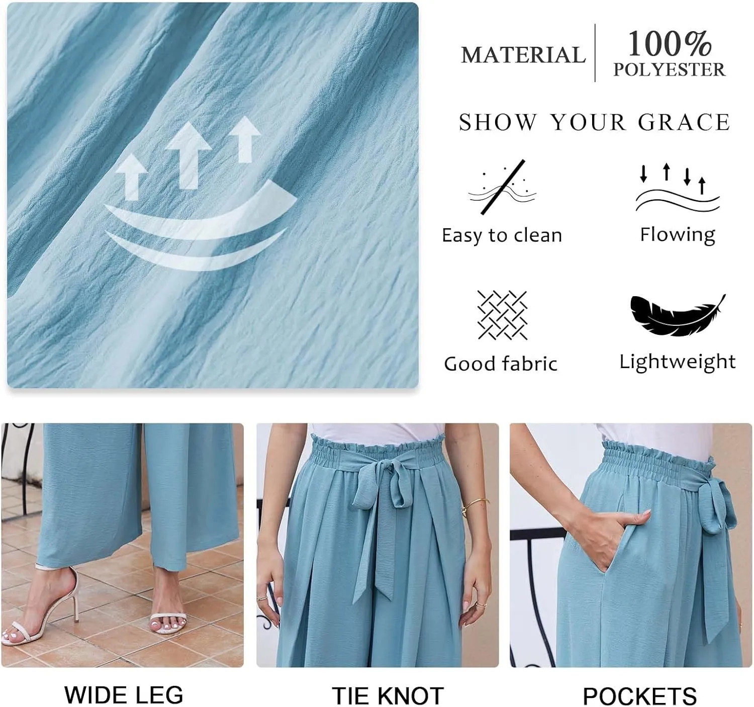 TAOHUADAO Wide Leg Pants for Women High Waisted Plus Size Palazzo Pants Casual Flowy Trousers with Pockets