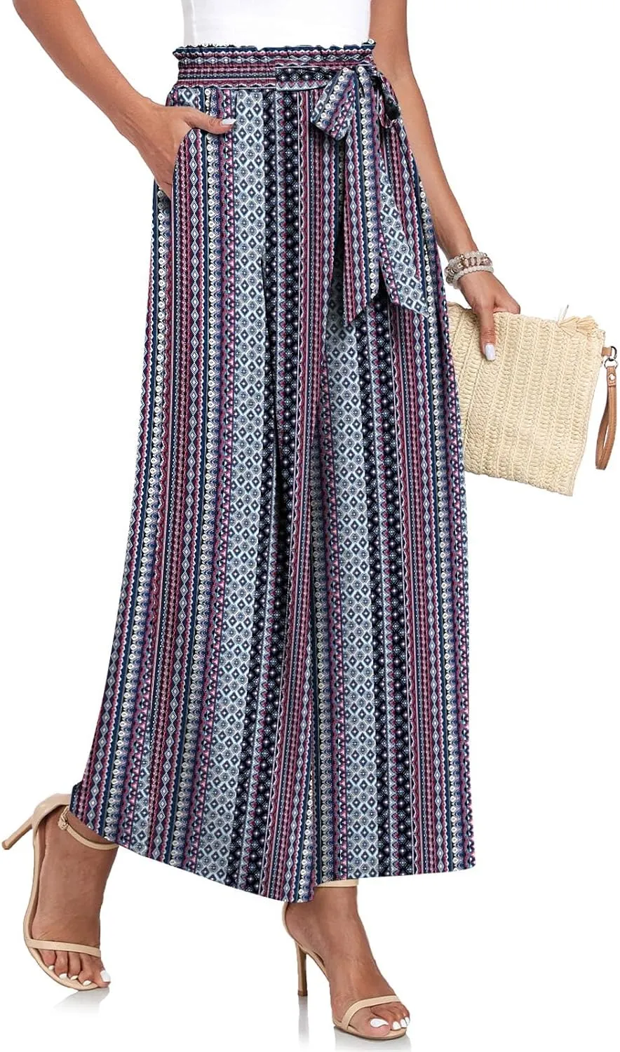 TAOHUADAO Wide Leg Pants for Women High Waisted Plus Size Palazzo Pants Casual Flowy Trousers with Pockets
