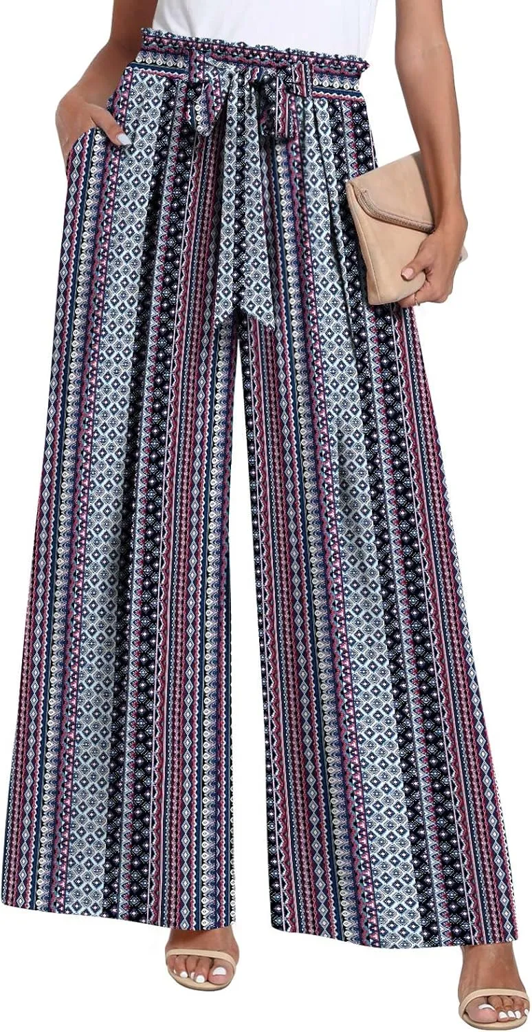 TAOHUADAO Wide Leg Pants for Women High Waisted Plus Size Palazzo Pants Casual Flowy Trousers with Pockets