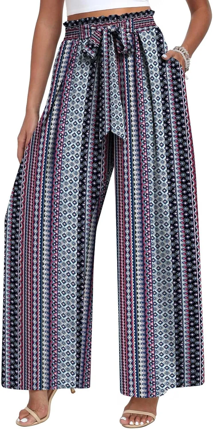 TAOHUADAO Wide Leg Pants for Women High Waisted Plus Size Palazzo Pants Casual Flowy Trousers with Pockets