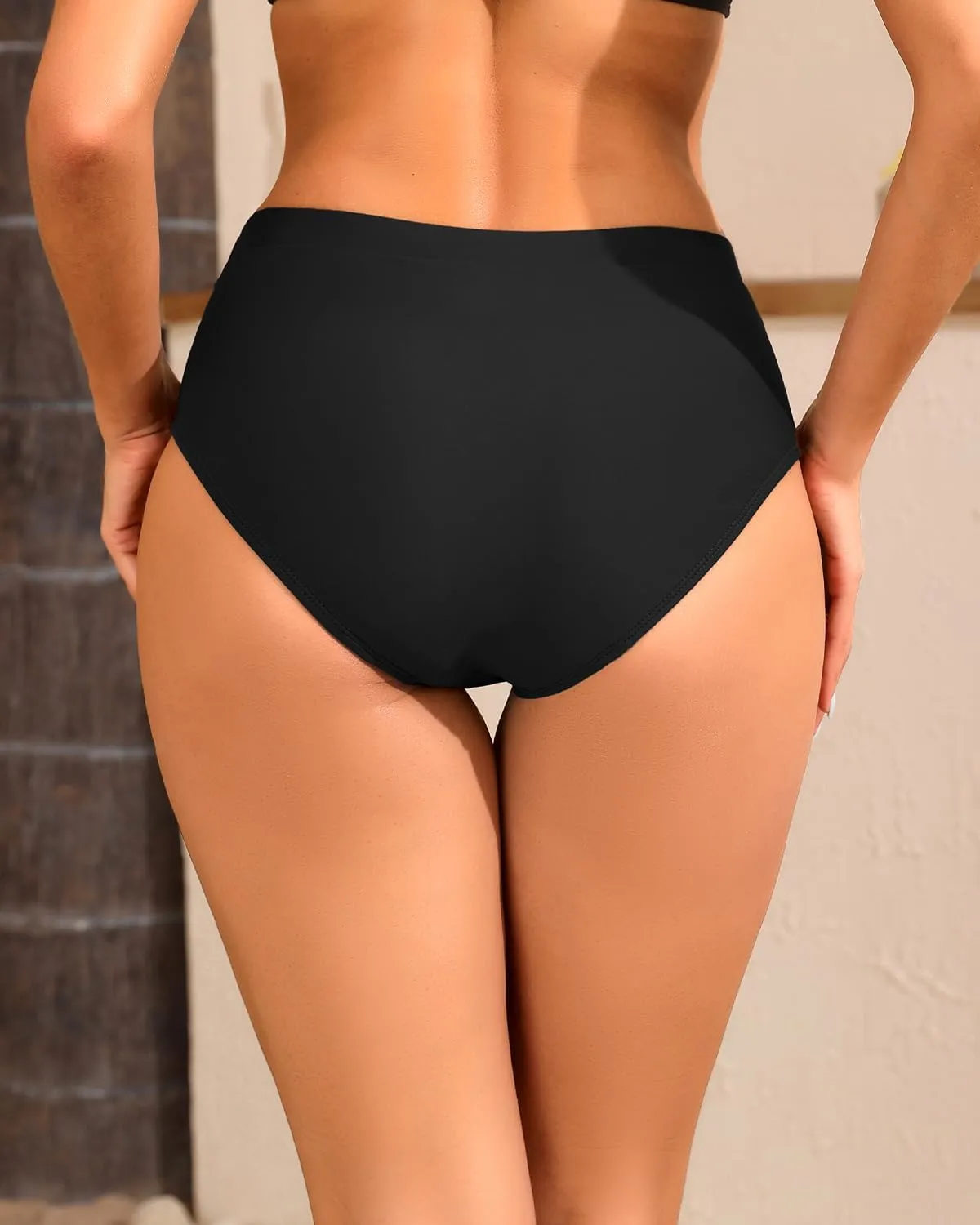 Tempt Me Mid Waist Bikini Bottoms-Full Coverage Bathing Suit Bottom with Pockets