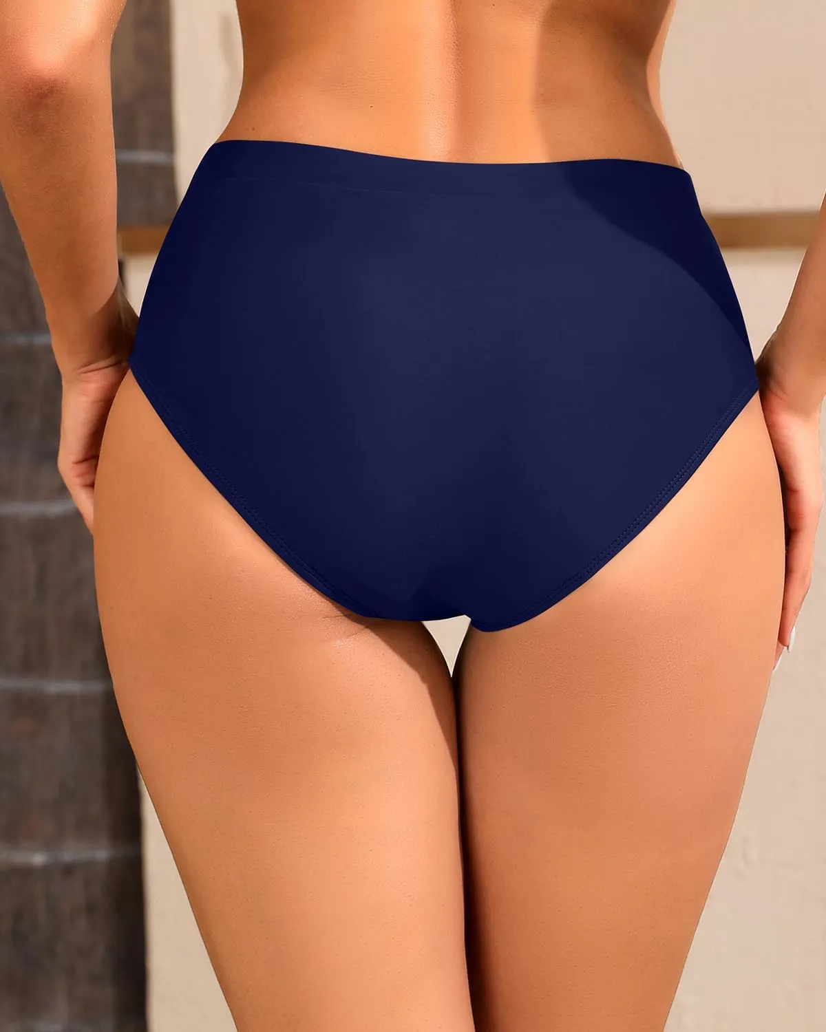 Tempt Me Mid Waist Bikini Bottoms-Full Coverage Bathing Suit Bottom with Pockets