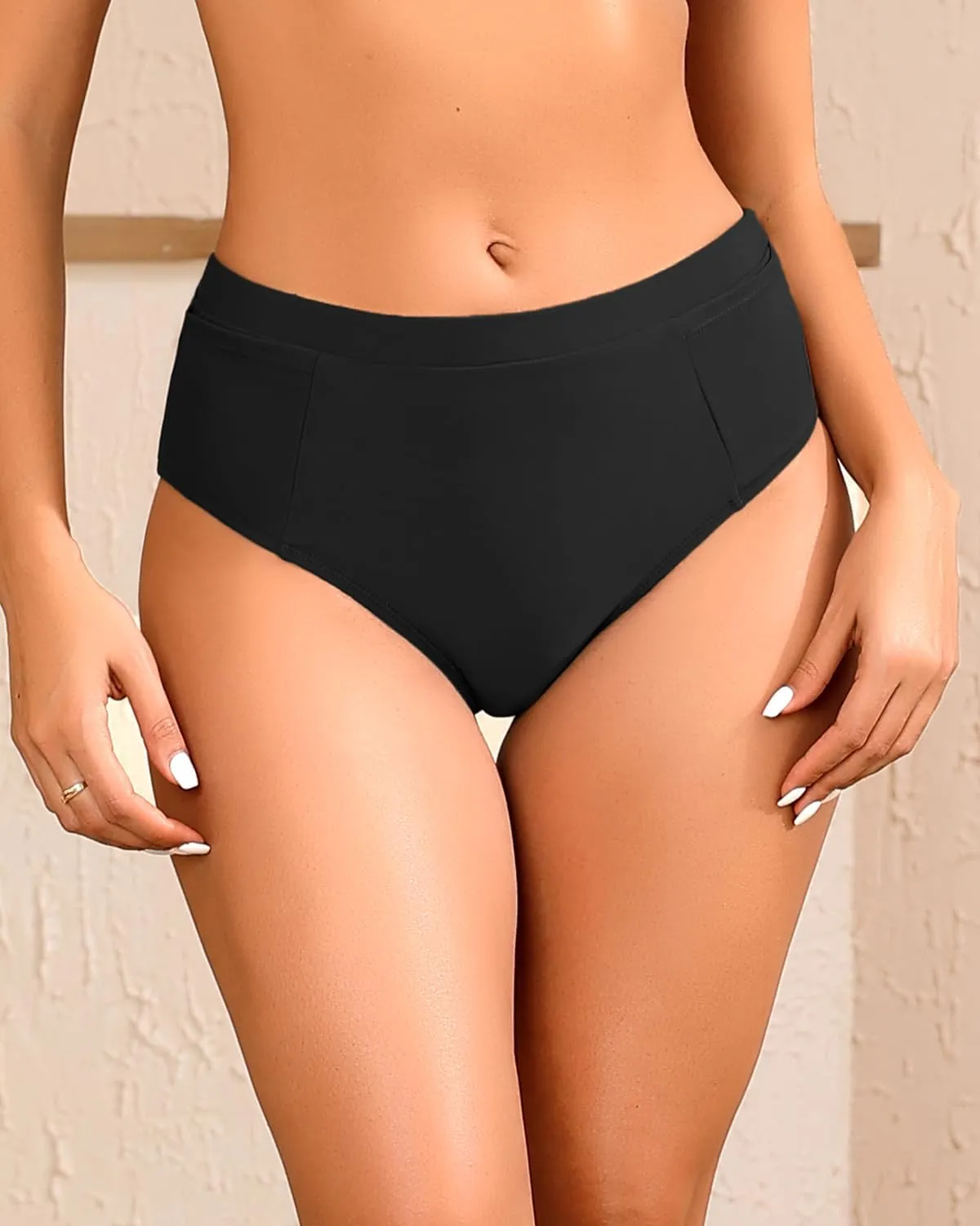 Tempt Me Mid Waist Bikini Bottoms-Full Coverage Bathing Suit Bottom with Pockets