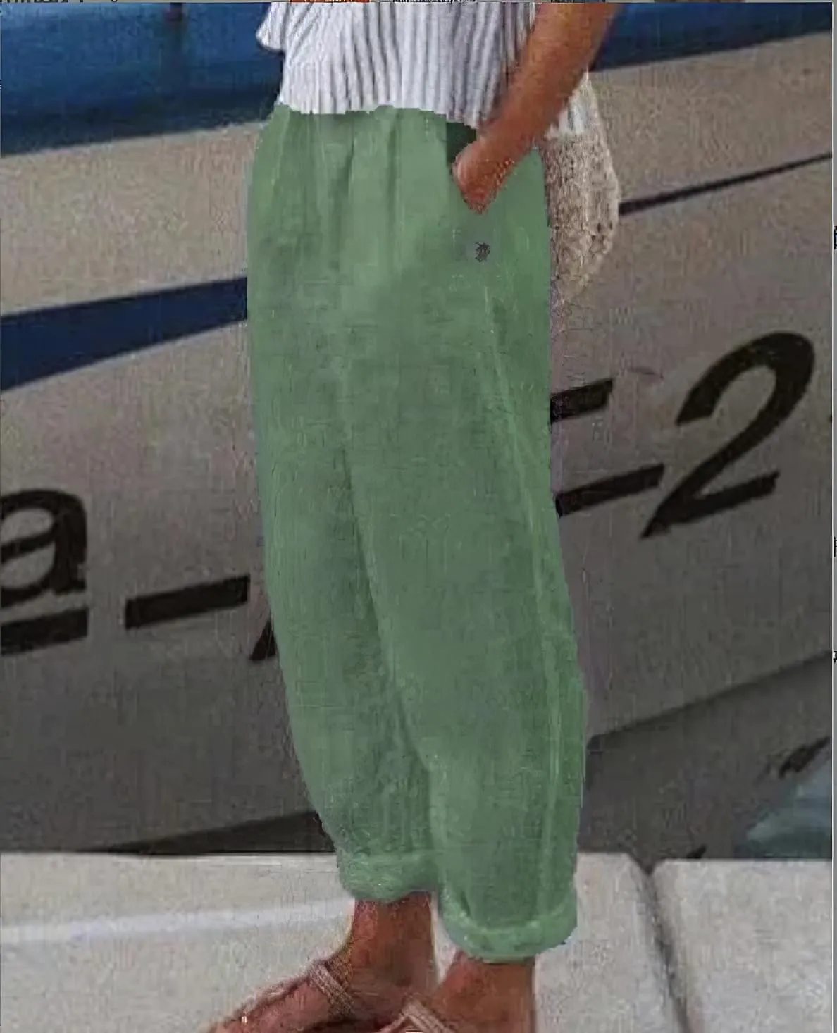TIAFORD Women's Summer Casual Loose Cotton Linen Pants Elastic High Waist Wide Leg Beach Trousers with Pockets Plus Size
