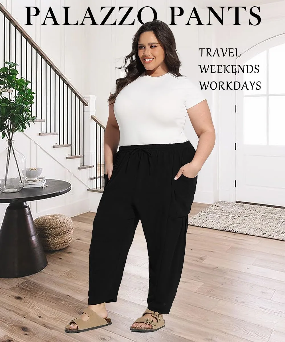 TIYOMI Plus Size Pants for Women Summer Palazzo Harem Pants Drawstring Lightweight Pant with Pockets Loose Casual XL-5XL
