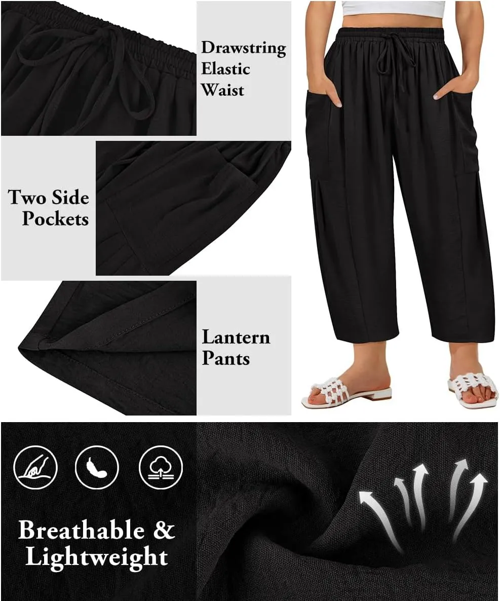 TIYOMI Plus Size Pants for Women Summer Palazzo Harem Pants Drawstring Lightweight Pant with Pockets Loose Casual XL-5XL