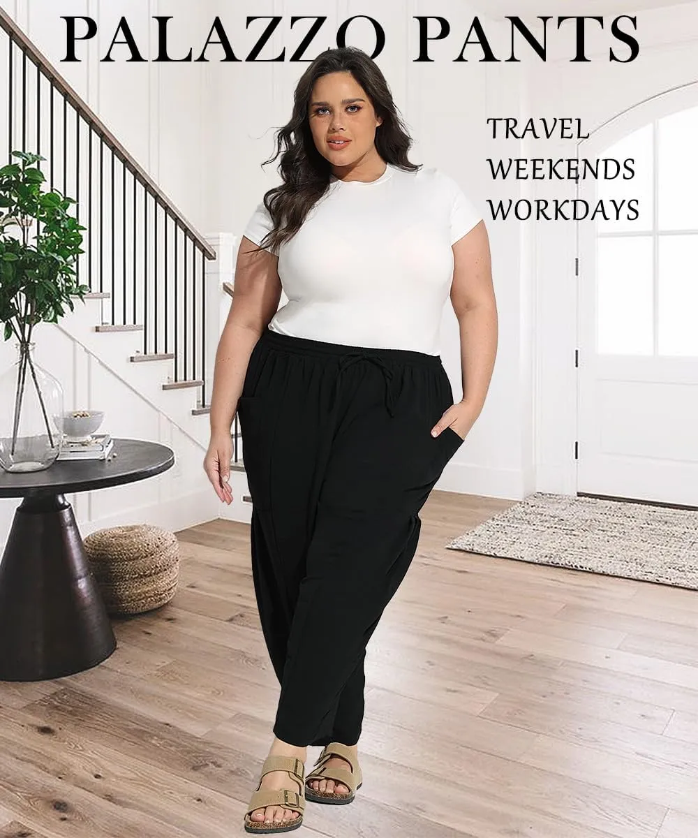 TIYOMI Plus Size Pants for Women Summer Palazzo Harem Pants Drawstring Lightweight Pant with Pockets Loose Casual XL-5XL