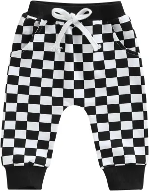 Toddler Baby Boy Girl Checkerboard Plaid Pants Elastic Waist Casual Trousers Spring Summer Fall Winter Long Pants
