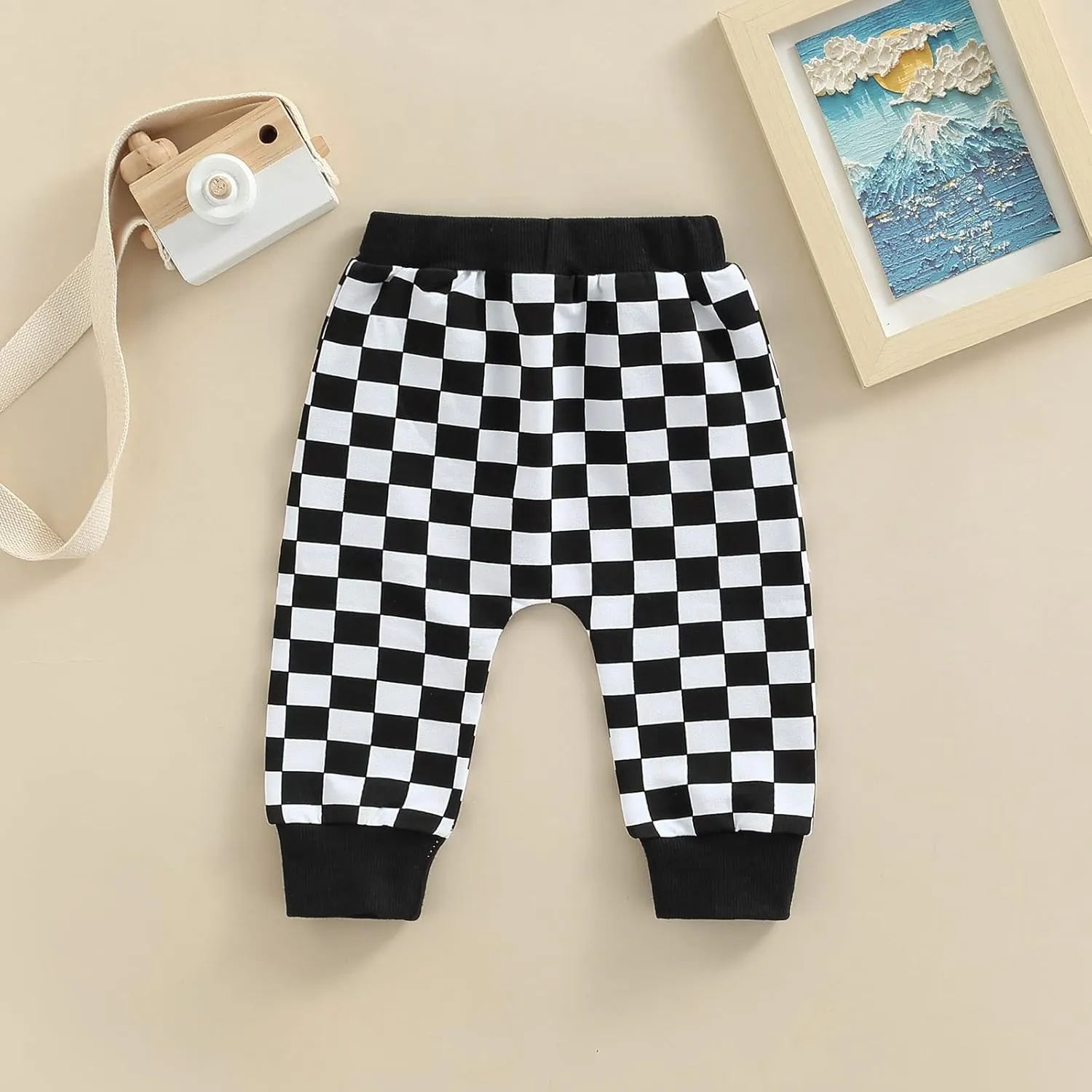 Toddler Baby Boy Girl Checkerboard Plaid Pants Elastic Waist Casual Trousers Spring Summer Fall Winter Long Pants