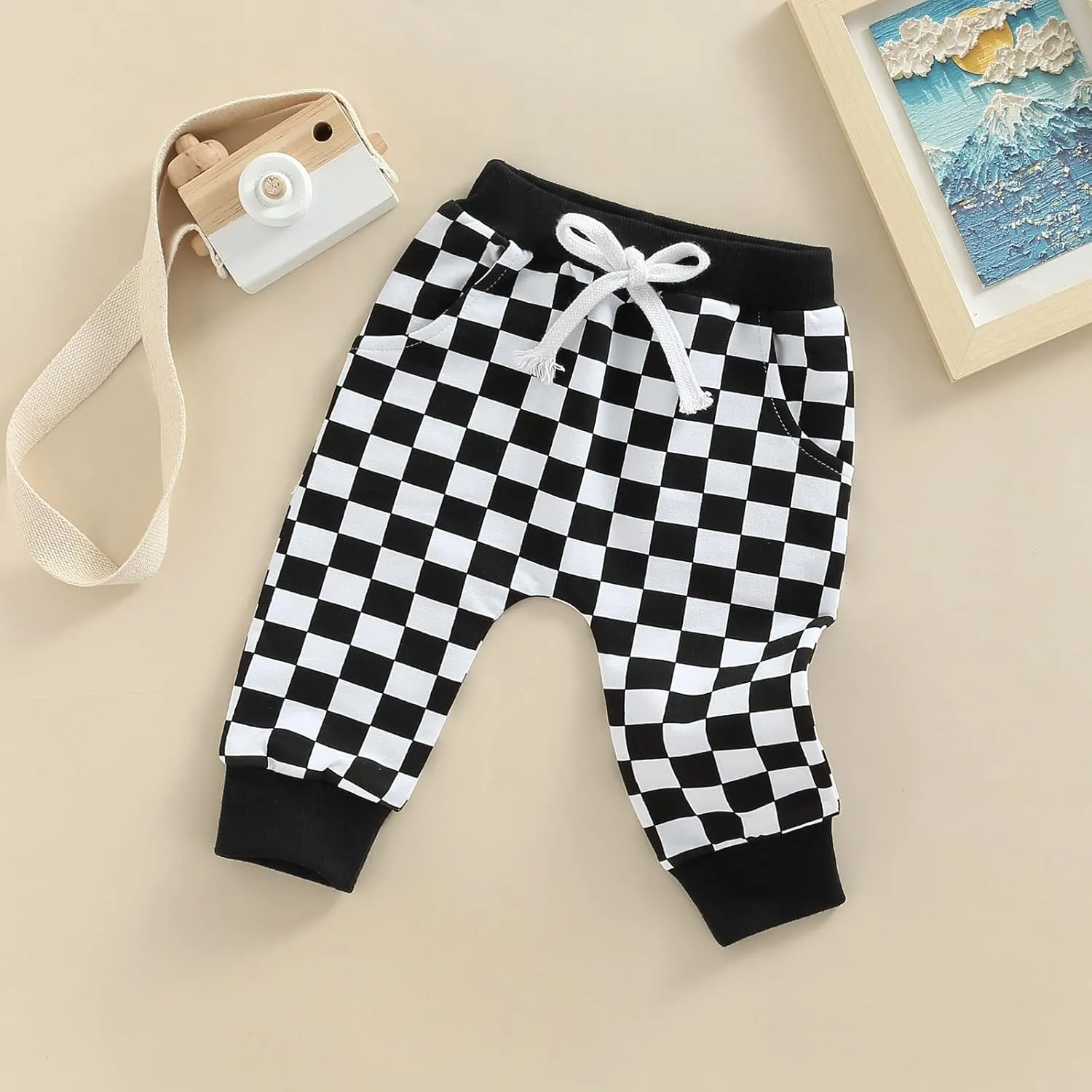 Toddler Baby Boy Girl Checkerboard Plaid Pants Elastic Waist Casual Trousers Spring Summer Fall Winter Long Pants