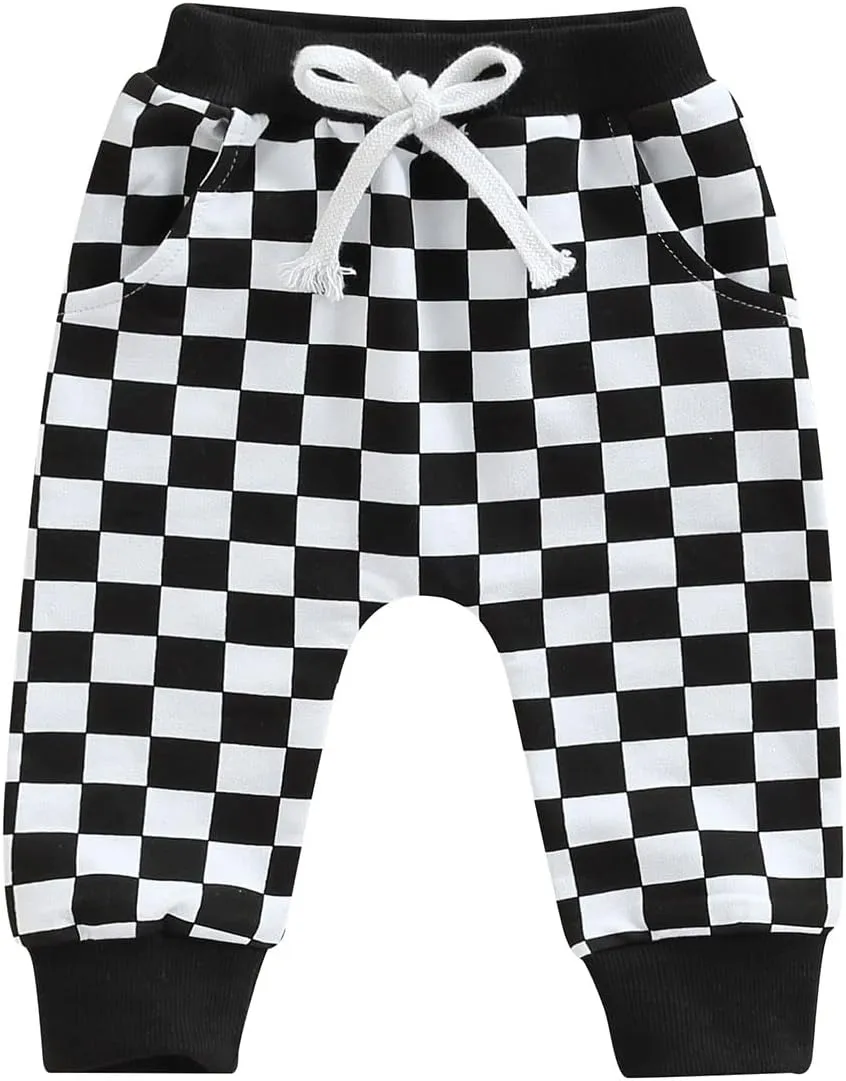 Toddler Baby Boy Girl Checkerboard Plaid Pants Elastic Waist Casual Trousers Spring Summer Fall Winter Long Pants