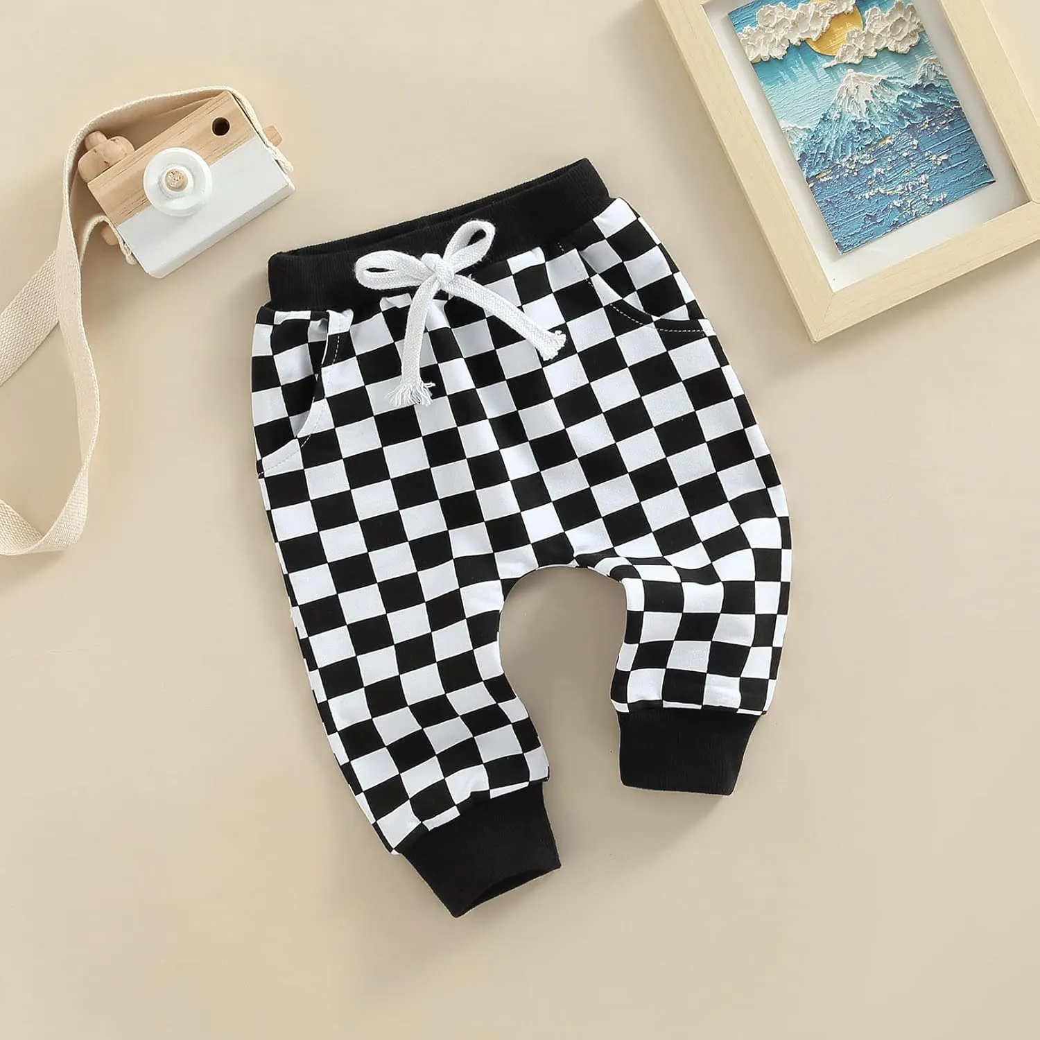 Toddler Baby Boy Girl Checkerboard Plaid Pants Elastic Waist Casual Trousers Spring Summer Fall Winter Long Pants