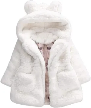 Toddler Baby Girl Winter Fur Hooded Coat Rabbit Ears Jacket Cloak Snowsuit Warm Outerwear Kids Clothes 6M-6Y