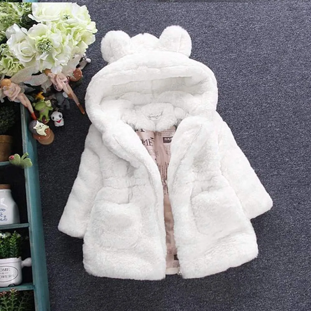 Toddler Baby Girl Winter Fur Hooded Coat Rabbit Ears Jacket Cloak Snowsuit Warm Outerwear Kids Clothes 6M-6Y