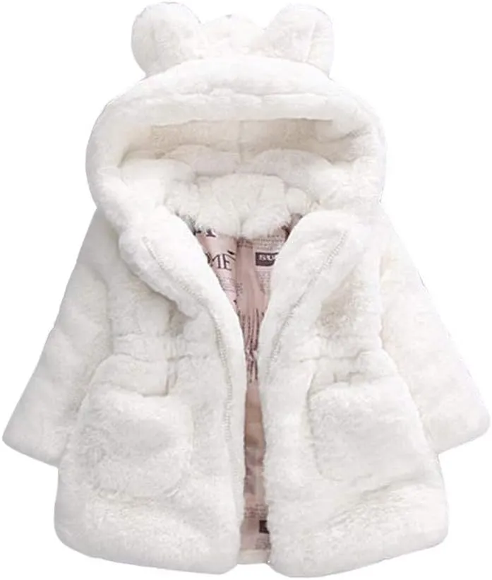 Toddler Baby Girl Winter Fur Hooded Coat Rabbit Ears Jacket Cloak Snowsuit Warm Outerwear Kids Clothes 6M-6Y