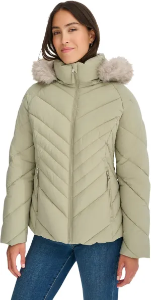 Tommy Hilfiger Women's Faux Fur Trimmed Short Puffer