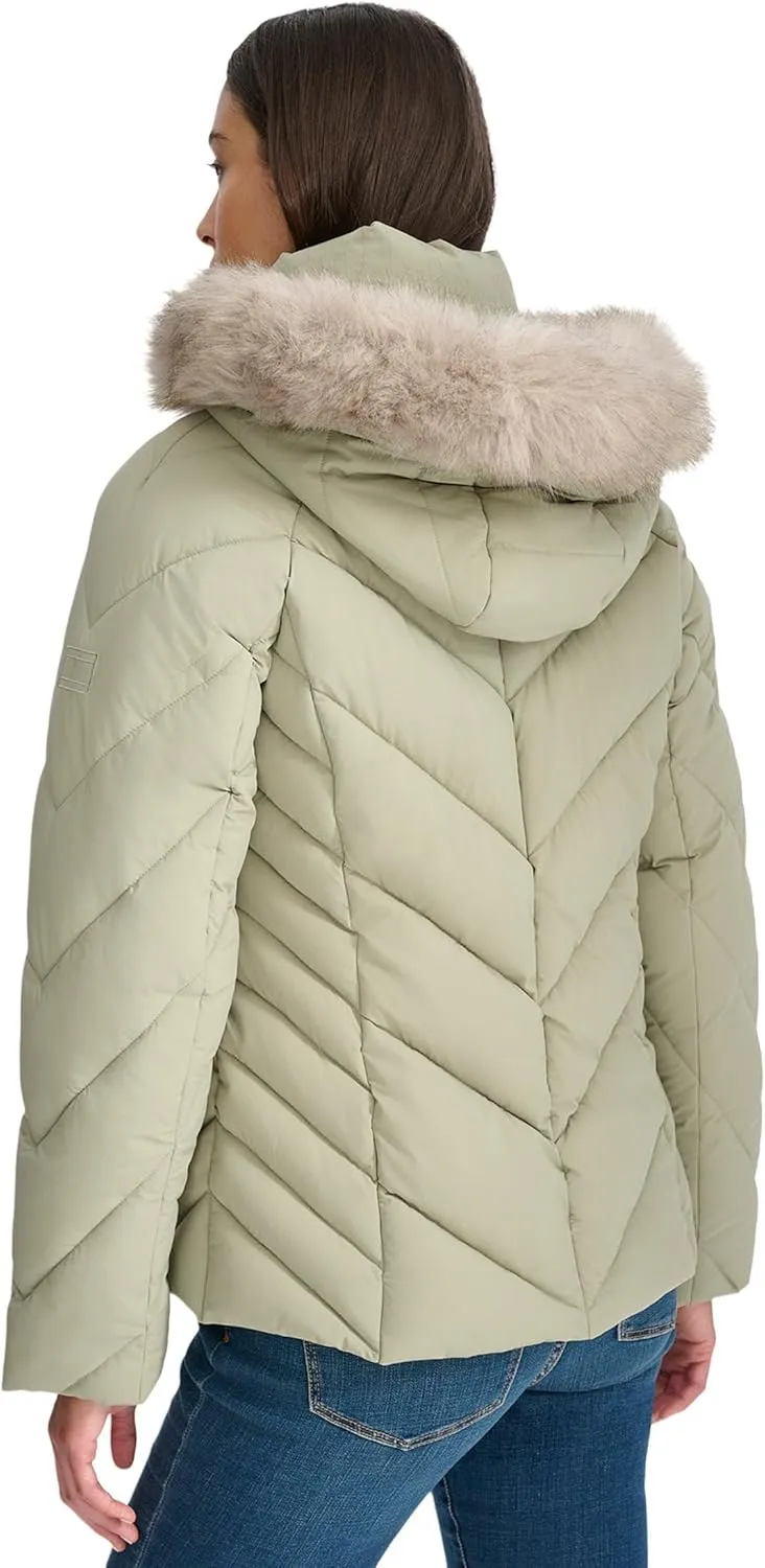 Tommy Hilfiger Women's Faux Fur Trimmed Short Puffer