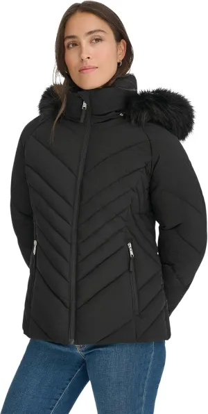 Tommy Hilfiger Women's Faux Fur Trimmed Short Puffer