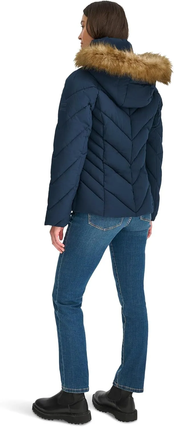 Tommy Hilfiger Women's Faux Fur Trimmed Short Puffer
