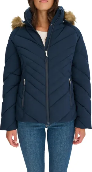 Tommy Hilfiger Women's Faux Fur Trimmed Short Puffer