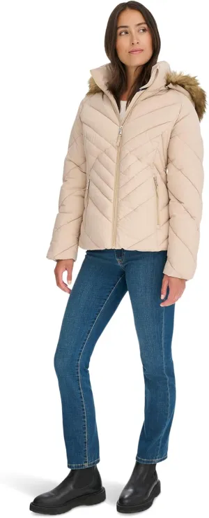 Tommy Hilfiger Women's Faux Fur Trimmed Short Puffer