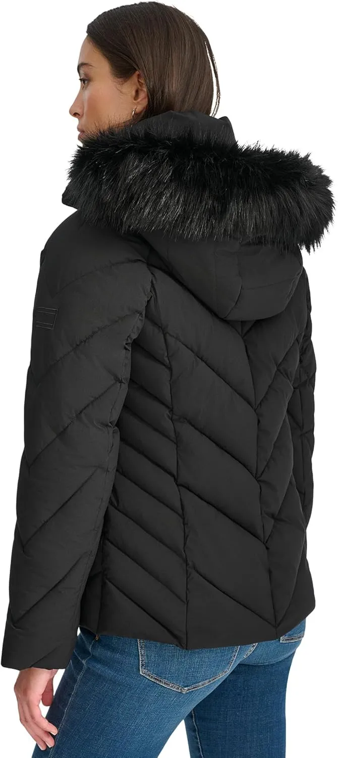 Tommy Hilfiger Women's Faux Fur Trimmed Short Puffer