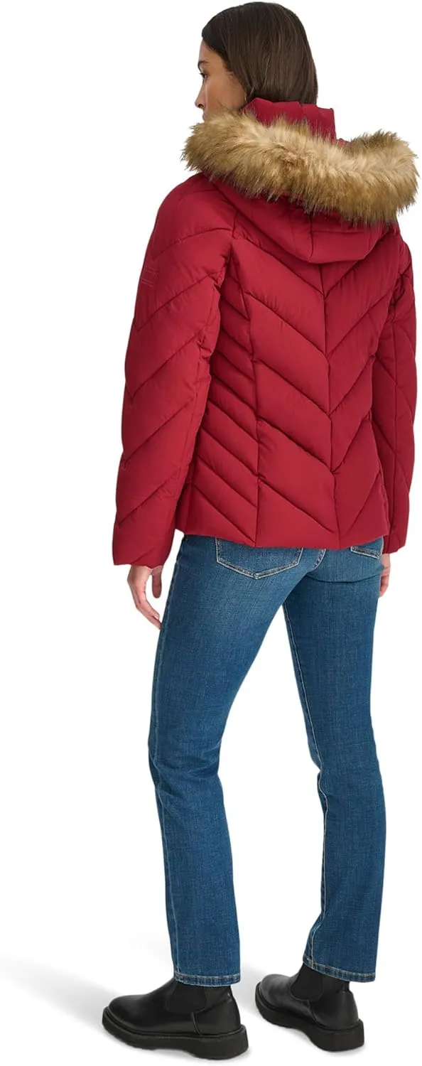 Tommy Hilfiger Women's Faux Fur Trimmed Short Puffer
