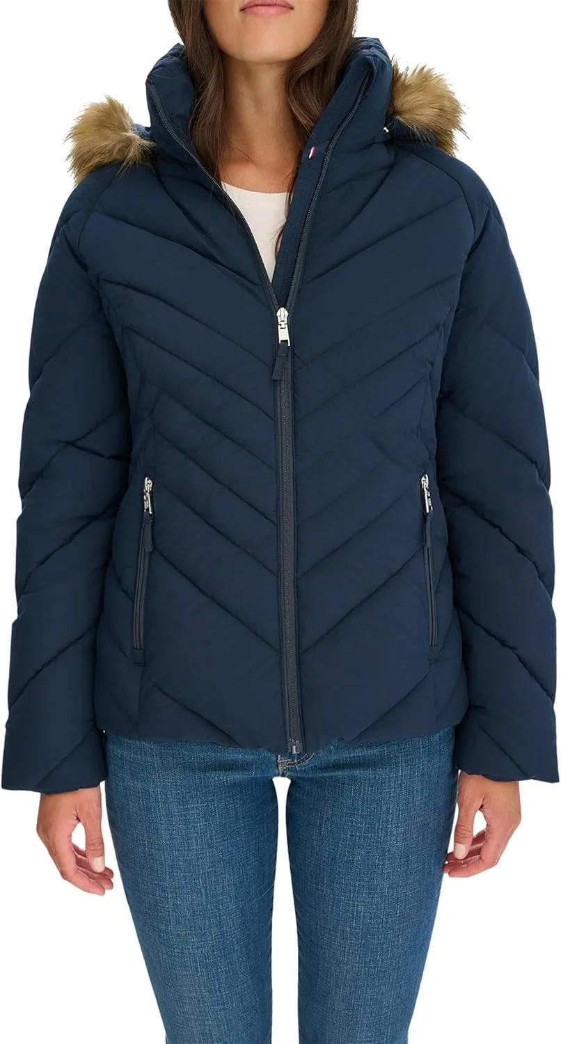 Tommy Hilfiger Women's Faux Fur Trimmed Short Puffer