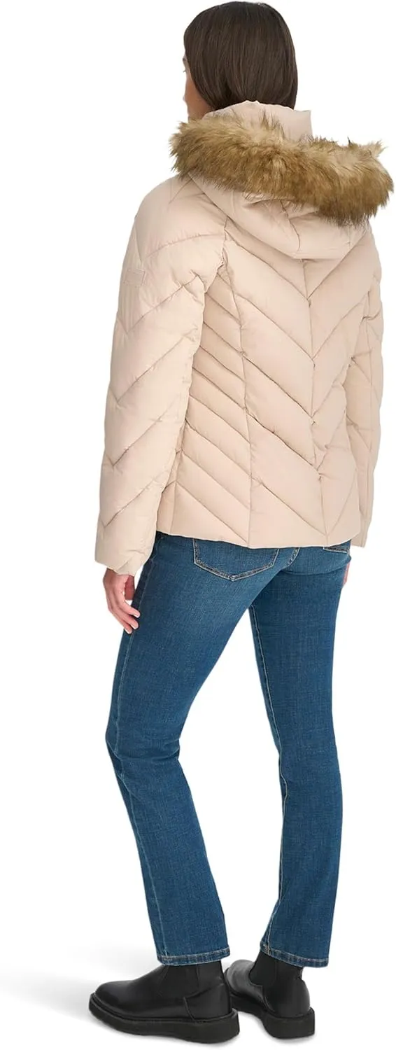 Tommy Hilfiger Women's Faux Fur Trimmed Short Puffer